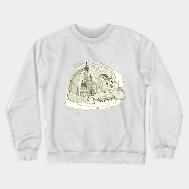 Cat dreaming in fairyland kingdom Crewneck Sweatshirt by Artist Natalja Cernecka